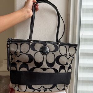 Coach Signature Black and Gray Coated Canvas Shoulder Bag